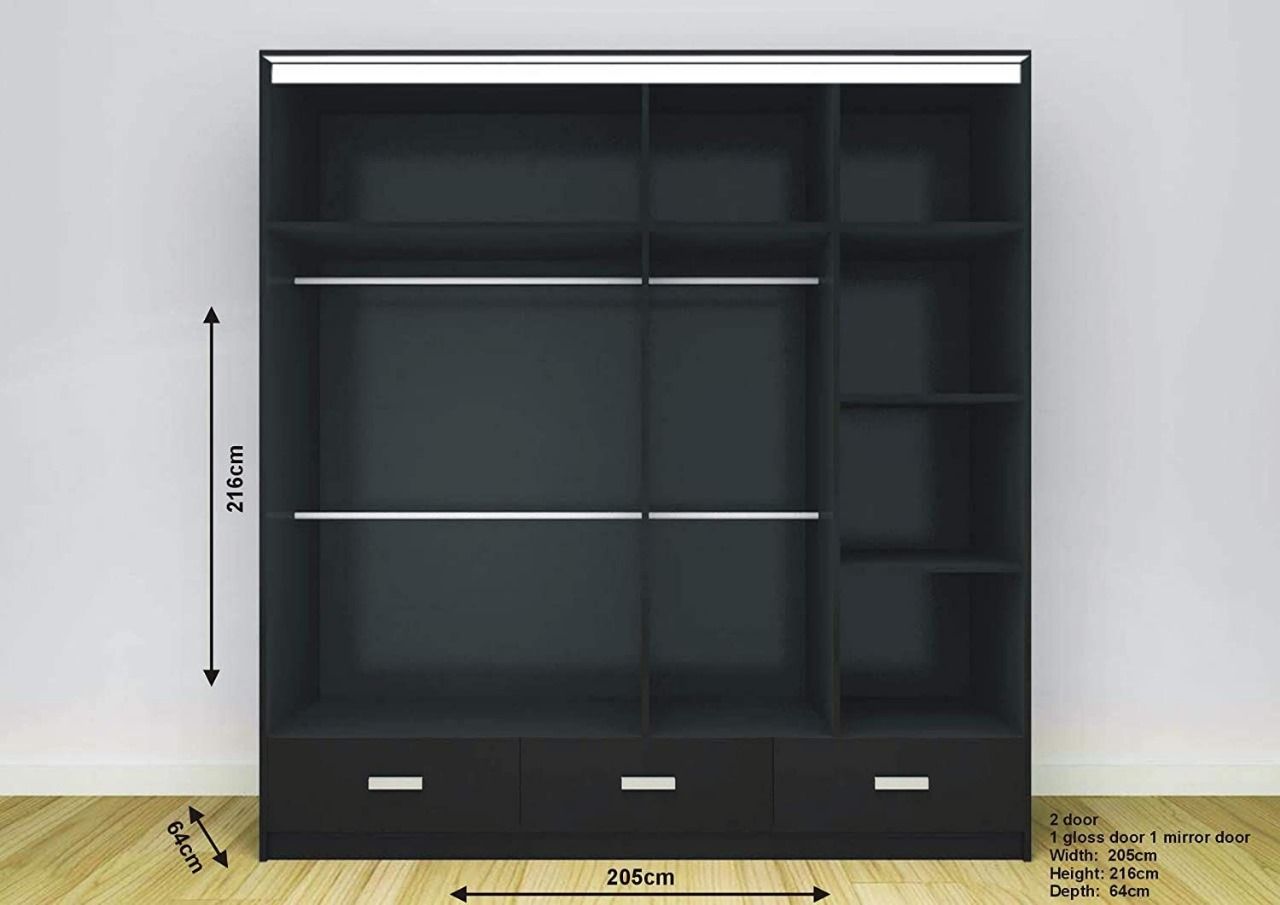 High Gloss Sliding Mirrored Door Wardrobe - Florence