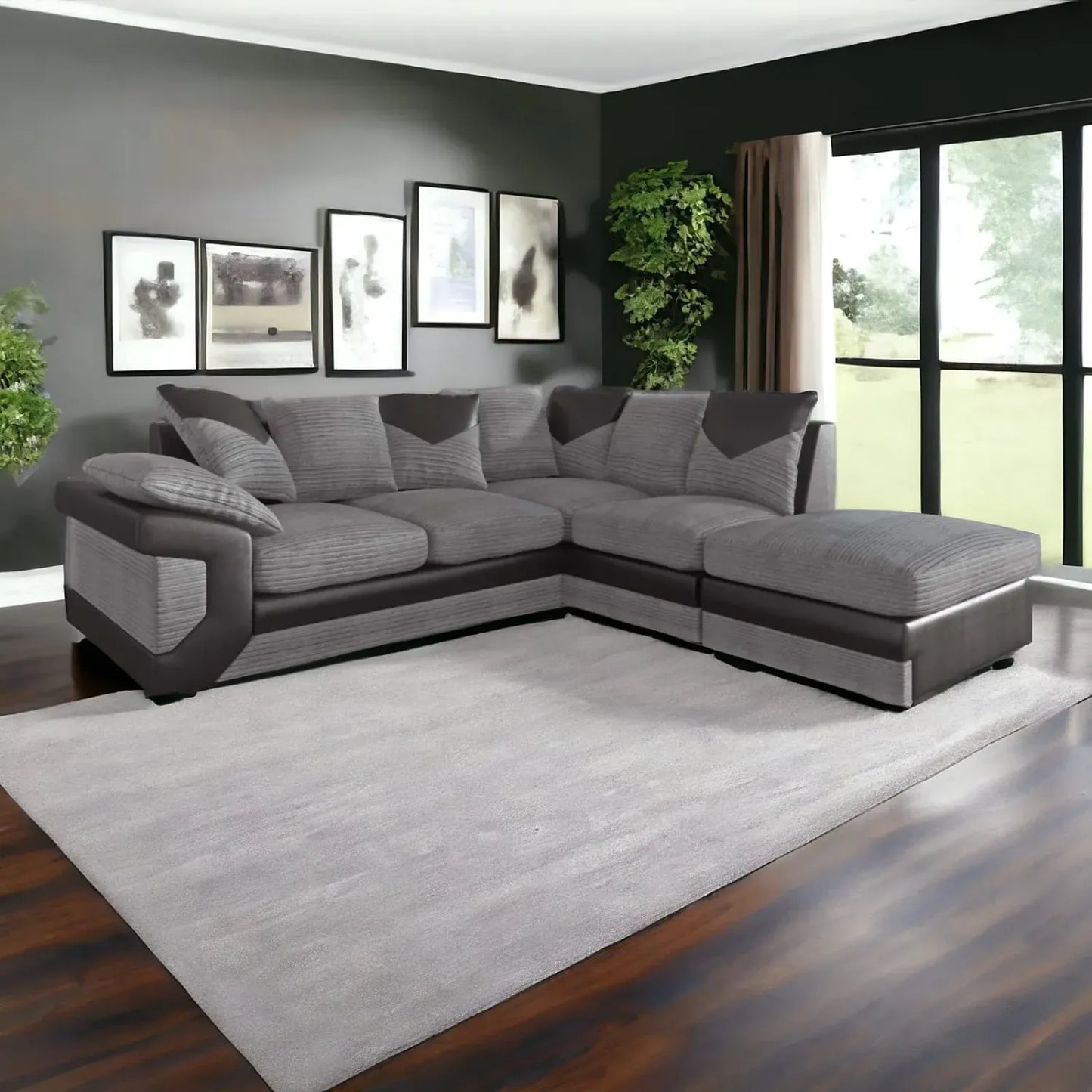 Dino Right Hand Jumbo Cord Corner Sofa with detachable footstool