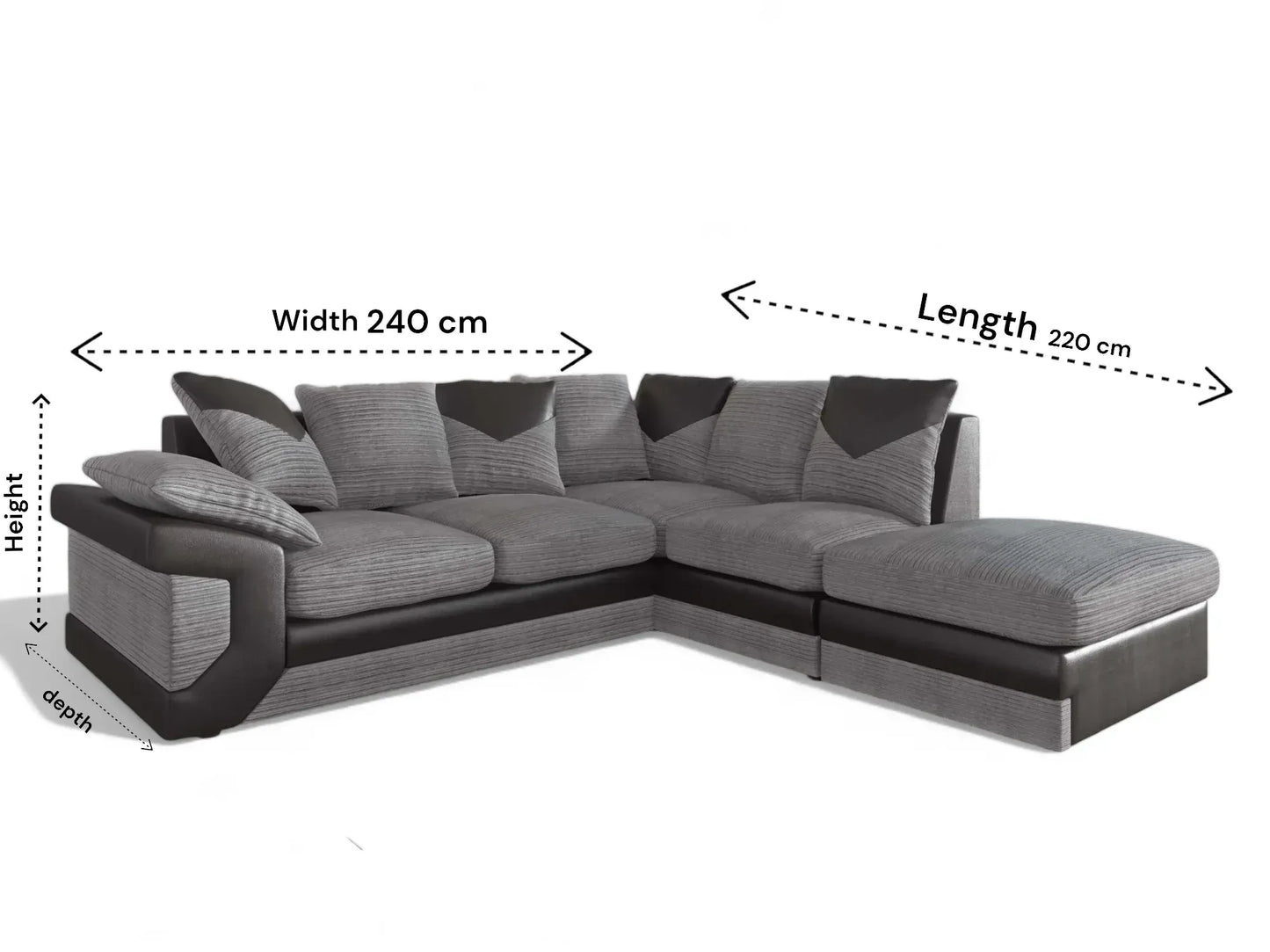 Dino Right Hand Jumbo Cord Corner Sofa with detachable footstool