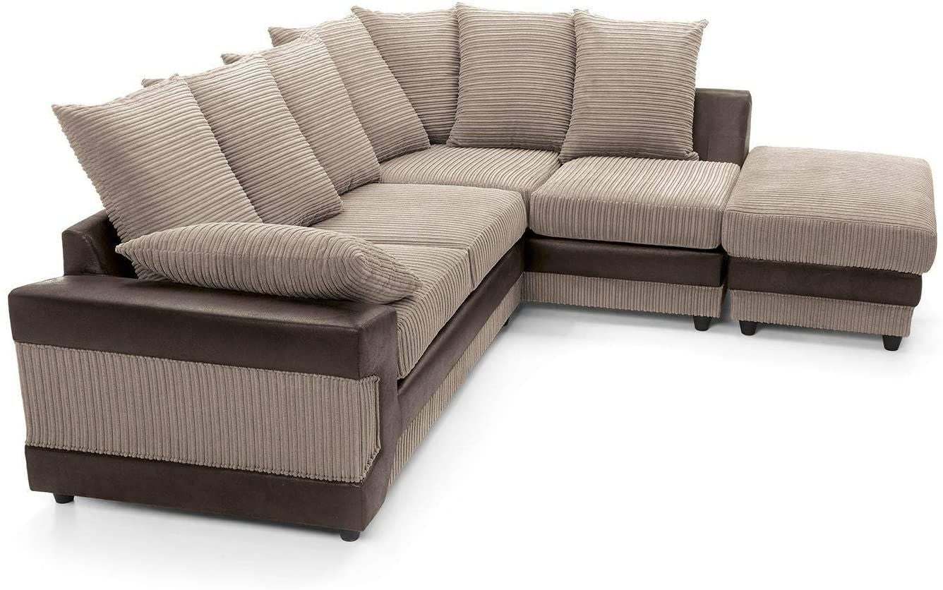 Dino Right Hand Jumbo Cord Corner Sofa with detachable footstool