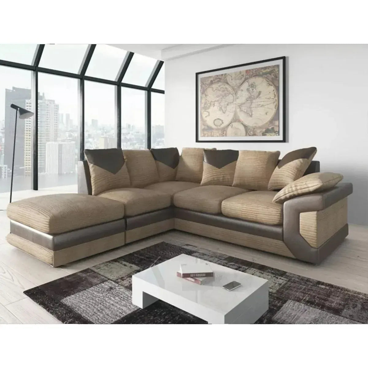 Dino Left Hand Jumbo Cord Corner Sofa with detachable footstool