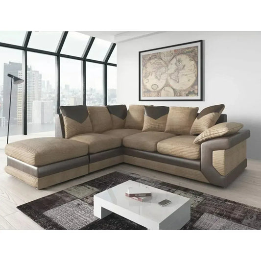 Dino Left Hand Jumbo Cord Corner Sofa with detachable footstool