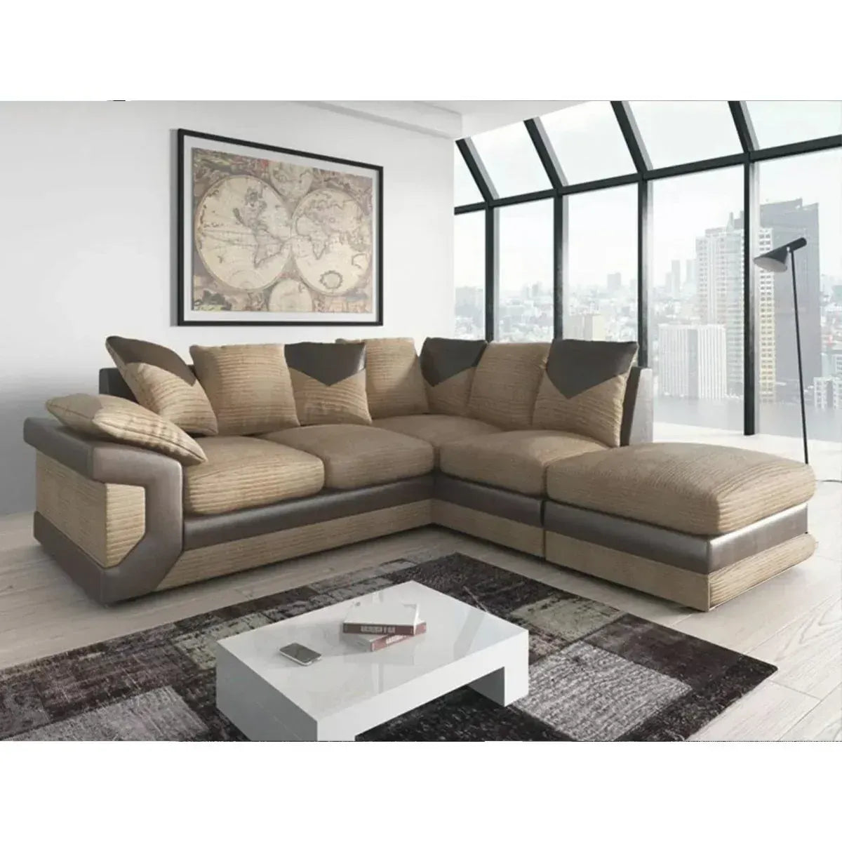 Dino Right Hand Jumbo Cord Corner Sofa with detachable footstool