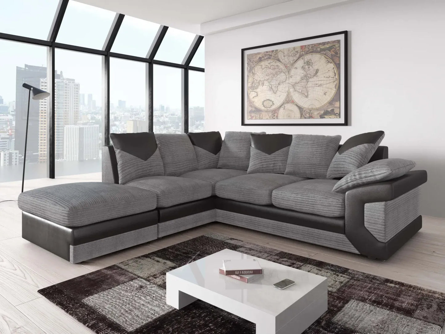 Dino Left Hand Jumbo Cord Corner Sofa with detachable footstool