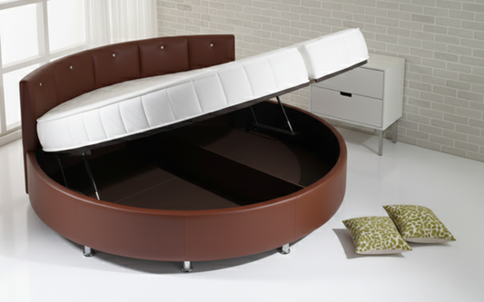 Verve White Round Bed with Pearl Headboard