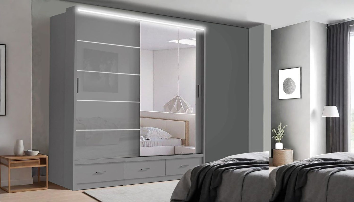 High Gloss Sliding Mirrored Door Wardrobe - Florence