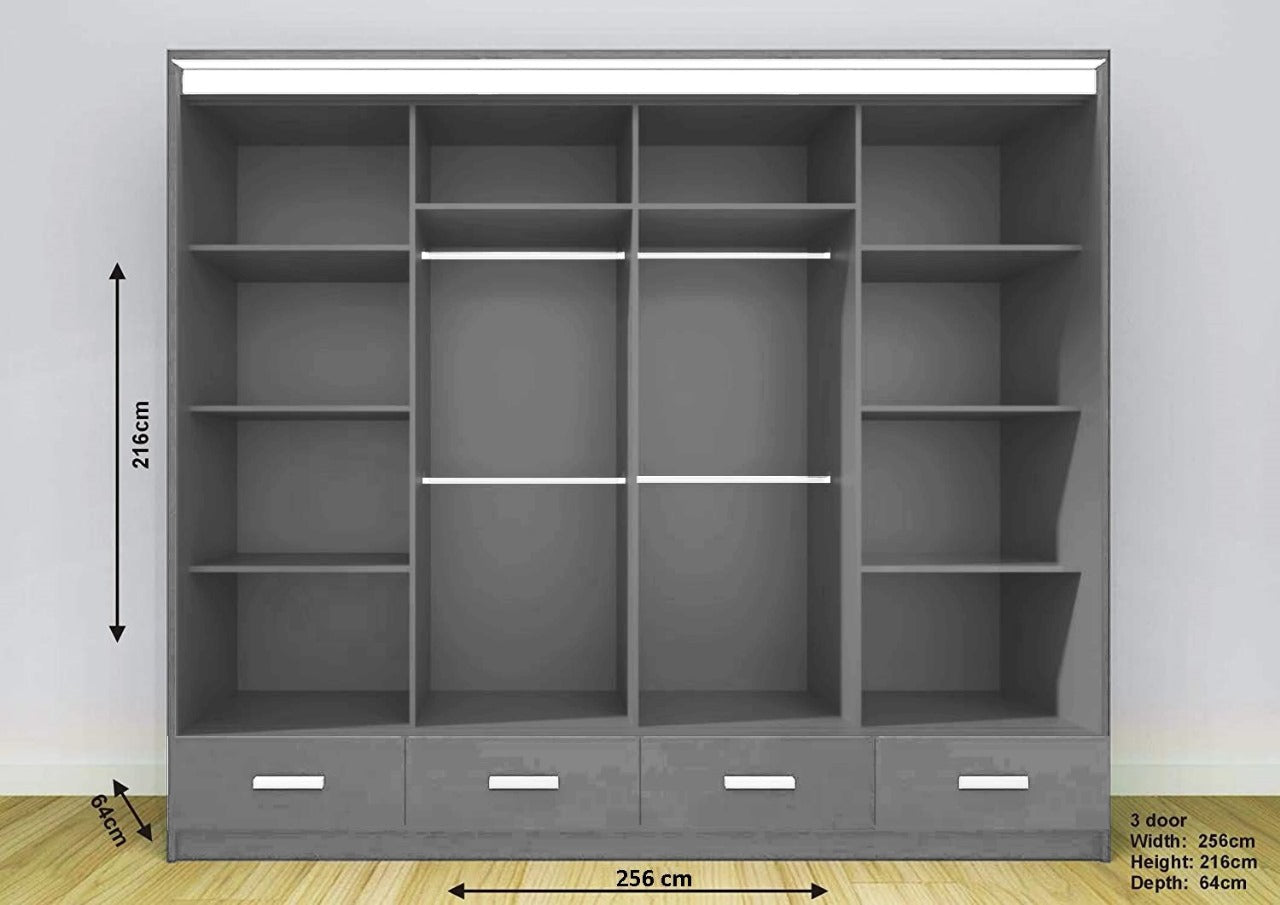 High Gloss Sliding Mirrored Door Wardrobe - Florence