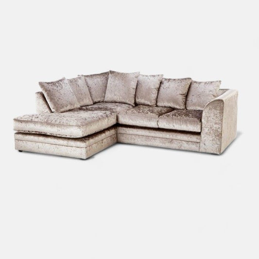 Crystal Crushed Velvet 4 Seater Corner Sofa- Left Side