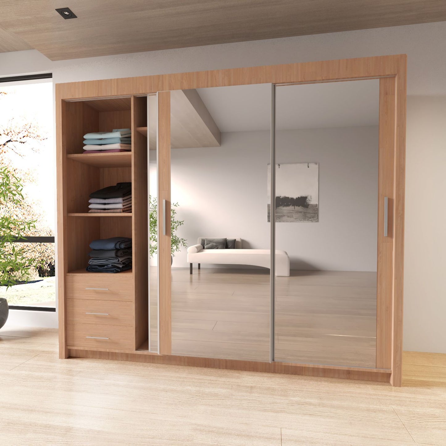 Sliding Mirrored Door Wardrobe - Milan