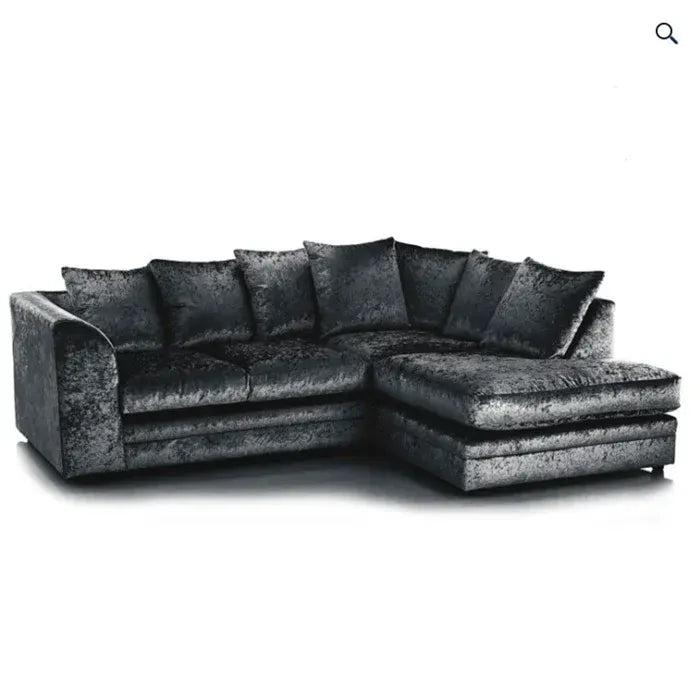 Crystal Crushed Velvet 4 Seater Corner Sofa- Right Side