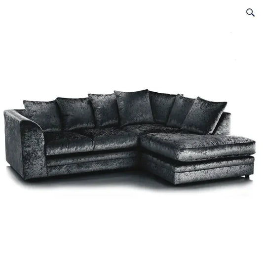 Crystal Crushed Velvet 4 Seater Corner Sofa- Right Side