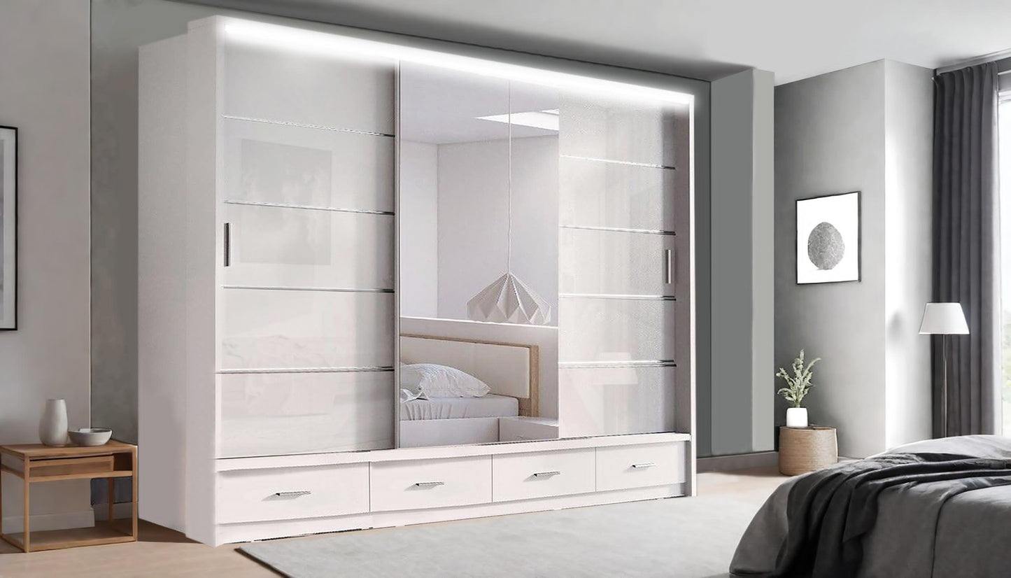 High Gloss Sliding Mirrored Door Wardrobe - Florence