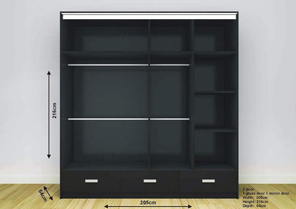High Gloss Sliding Mirrored Door Wardrobe - Florence