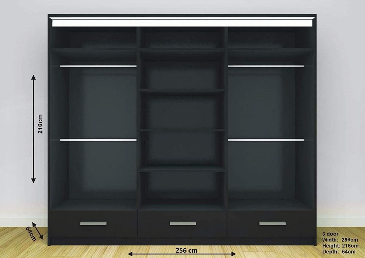 High Gloss Sliding Mirrored Door Wardrobe - Florence