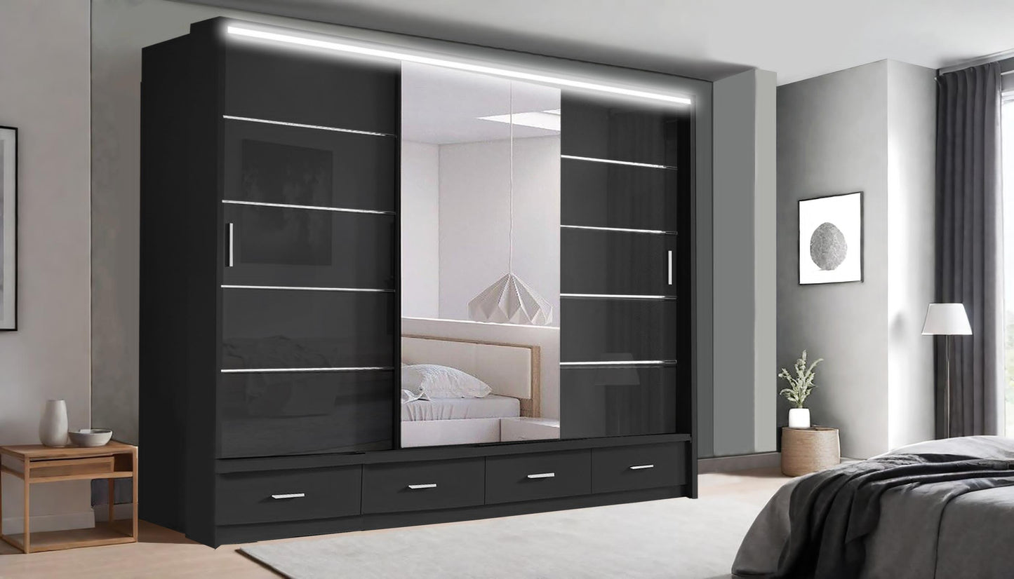 High Gloss Sliding Mirrored Door Wardrobe - Florence