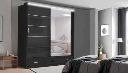 High Gloss Sliding Mirrored Door Wardrobe - Florence