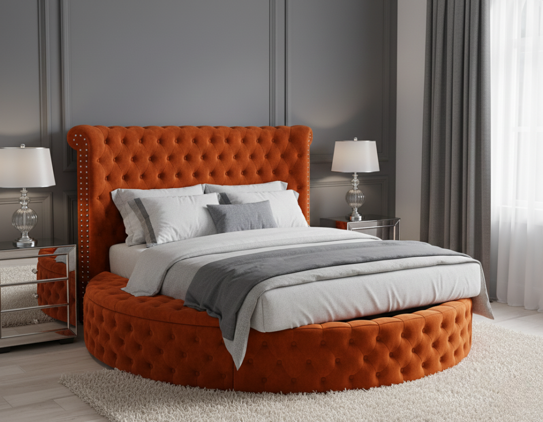 Rincon Round Bed with Winged Headboard