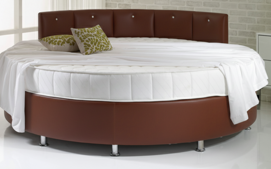 Verve White Round Bed with Pearl Headboard