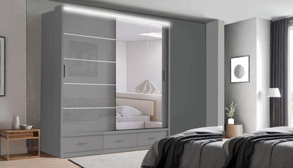 High Gloss Sliding Mirrored Door Wardrobe - Florence