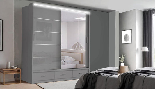 High Gloss Sliding Mirrored Door Wardrobe - Florence