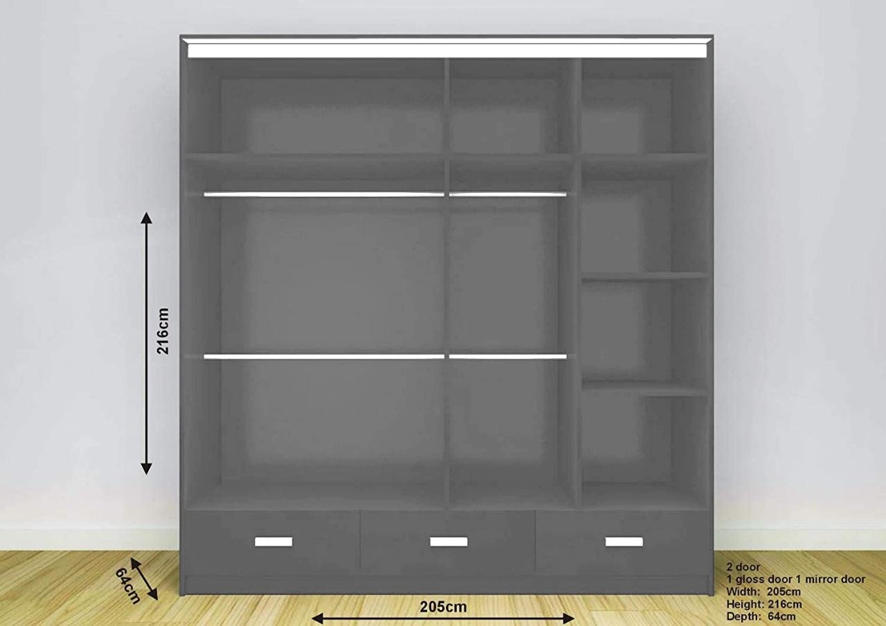 High Gloss Sliding Mirrored Door Wardrobe - Florence