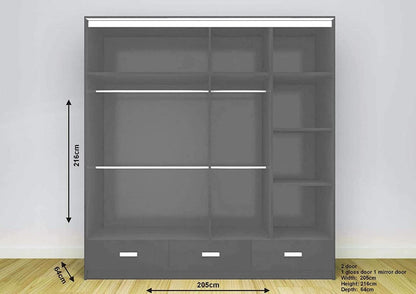 High Gloss Sliding Mirrored Door Wardrobe - Florence