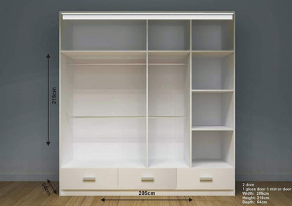 High Gloss Sliding Mirrored Door Wardrobe - Florence
