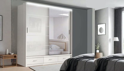 High Gloss Sliding Mirrored Door Wardrobe - Florence