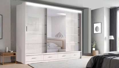 High Gloss Sliding Mirrored Door Wardrobe - Florence