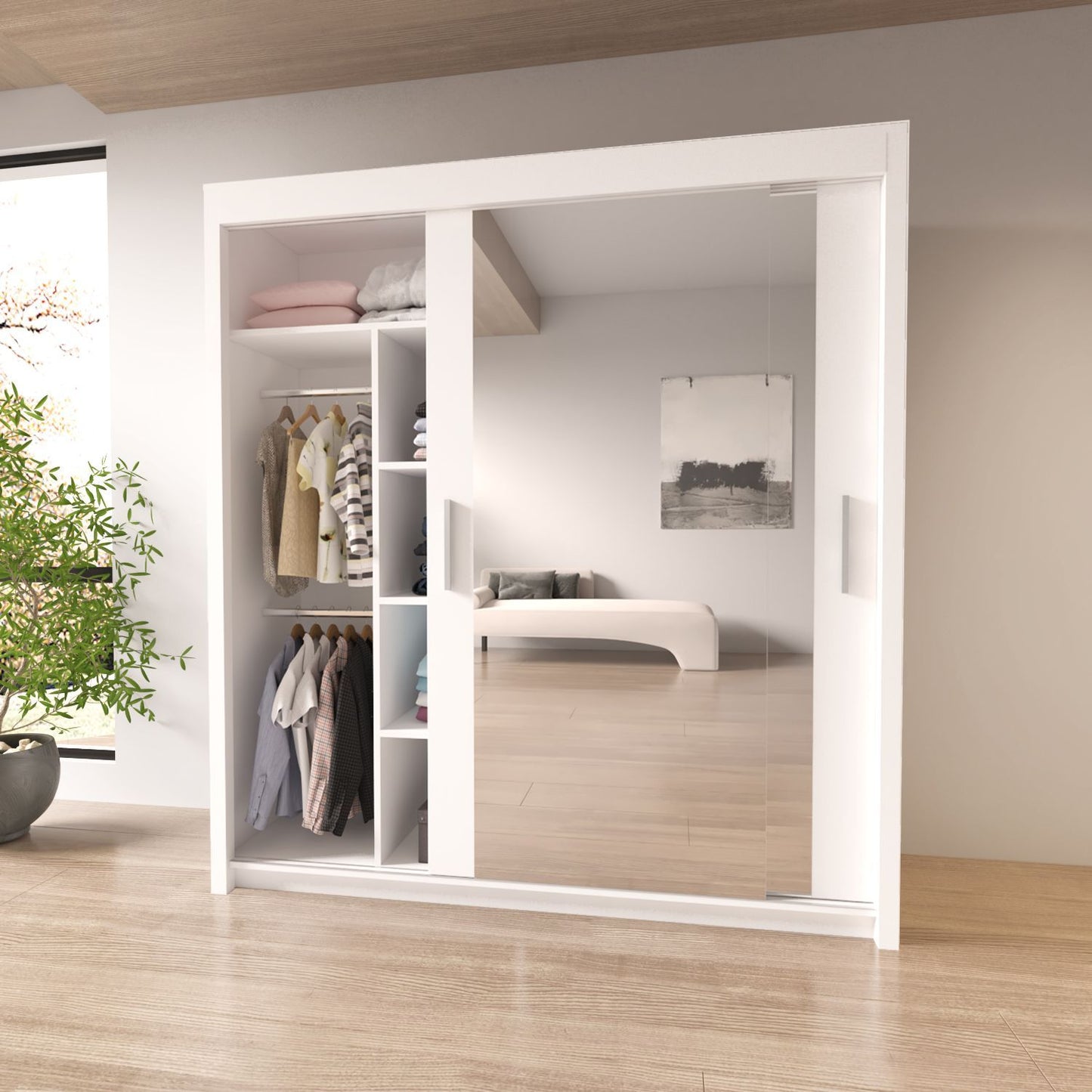 Sliding Mirrored Door Wardrobe - Milan