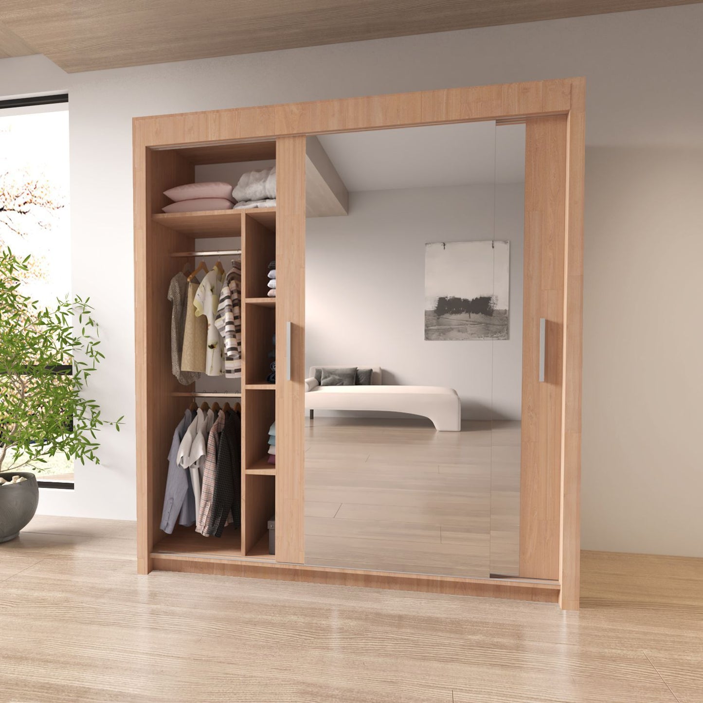 Sliding Mirrored Door Wardrobe - Milan